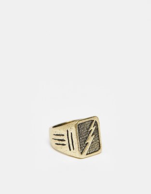 Classics 77 elemental lightning bolt signet ring in gold | ASOS