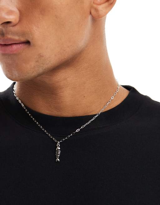 Classics 77 fish bone chain necklace in silver tone