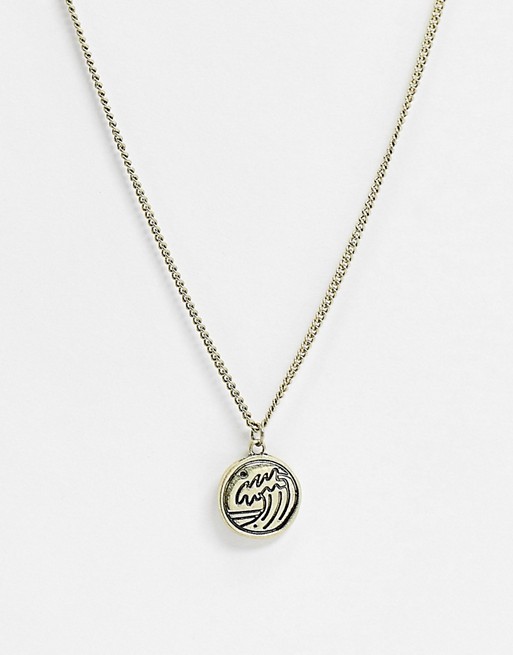 Classics 77 gold neck chain with waves pendant