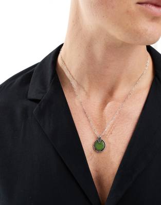 green stone pendant necklace in silver