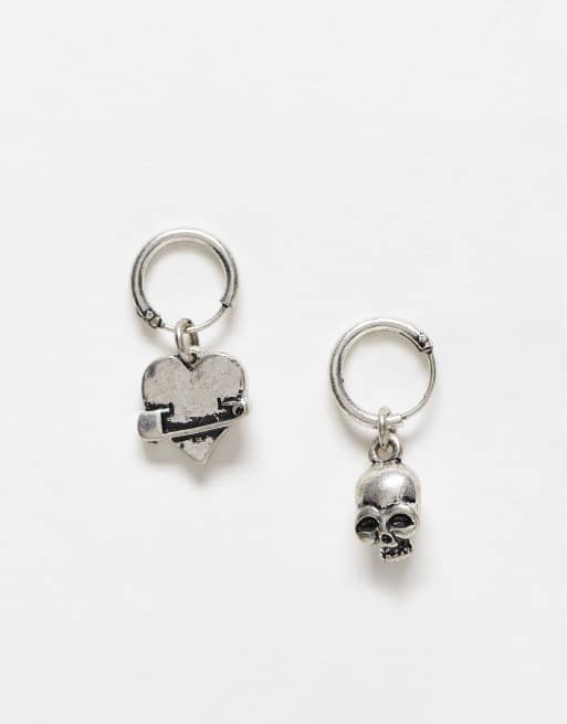 Classics 77 heart and skull earring set in silver