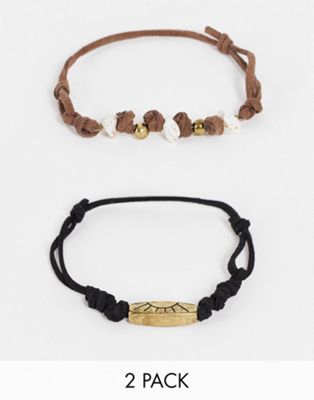 Bracelets Classics 77 - Lot de 2 bracelets en cordon et perles - Marron