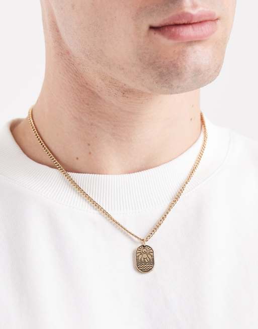 Classics 77 mountain engraved pendant chain necklace in vintage gold