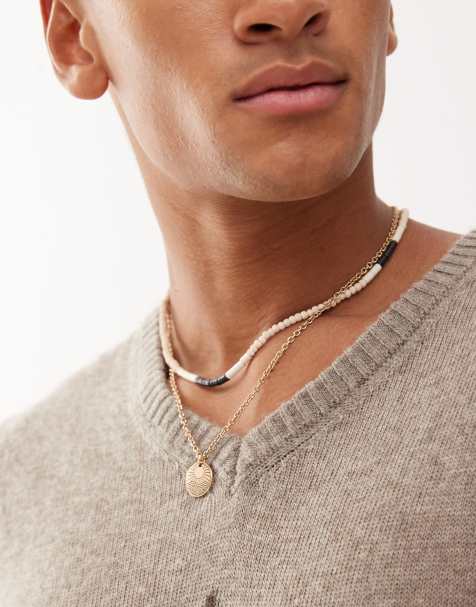 Classics 77 multirow bead and chain sun engraved pendant necklace in gold - view 1