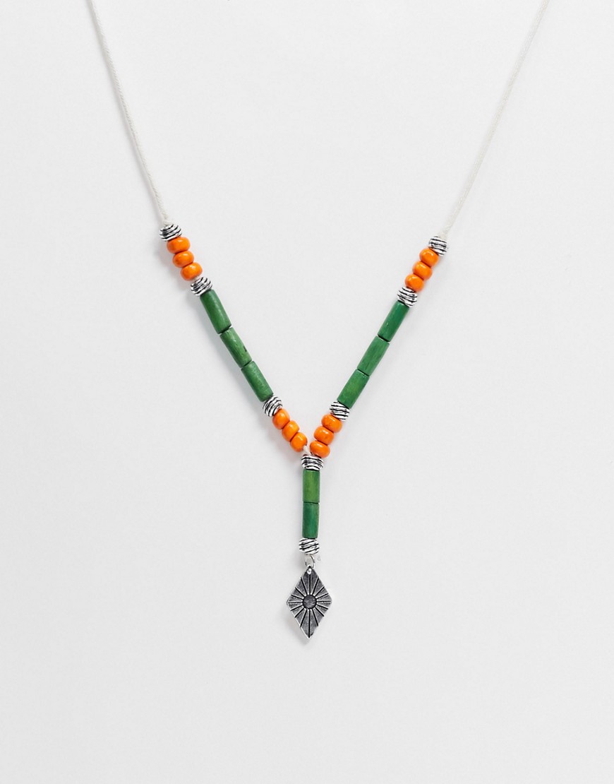 Classics 77 neckchain in multicolor beads and silver diamond pendant