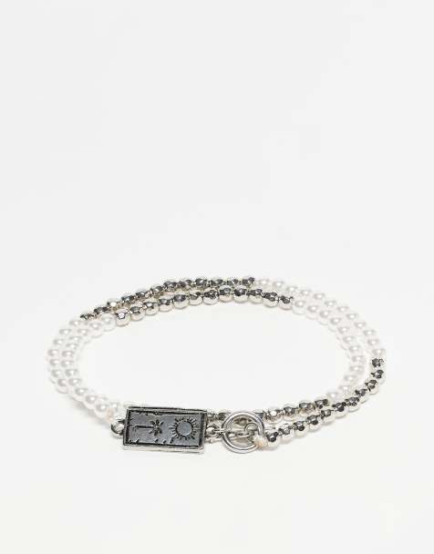 Classics 77 pack of 2 beaded bracelets in pearl and metal - view 1