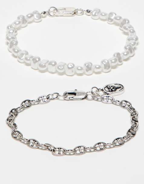 Classics 77 pack of two pearl and chain bracelets in silver - view 1