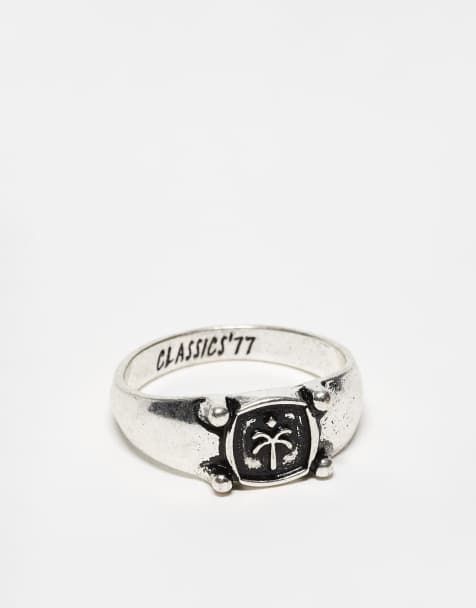 Classics 77 palm tree engraved signet ring in silver - view 1