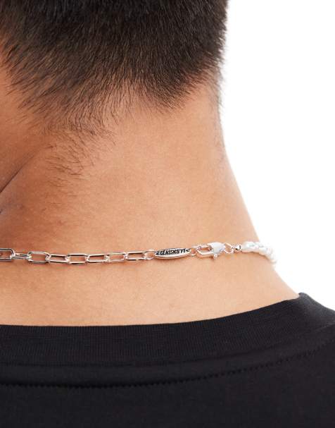 Classics 77 pearl and chain sun engraved pendant necklace in silver - view 2