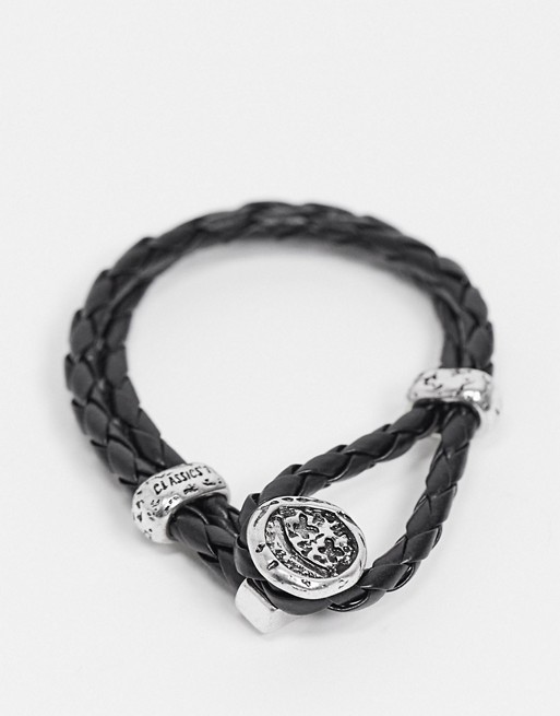 Classics 77 plaited bracelet in silver with engraved charm in silver