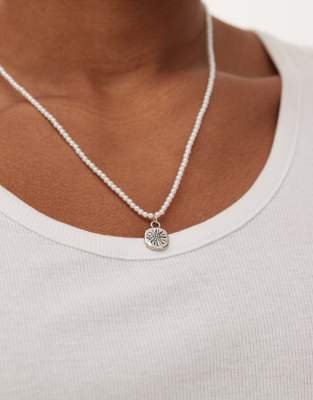 Classics 77 Sun Engraved Faux Pearl Pendant Necklace