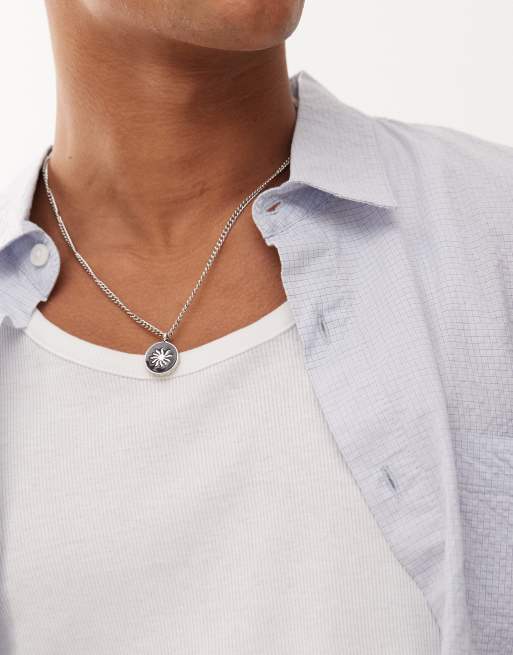 Classics 77 sun engraved pendant necklace in black and silver tone