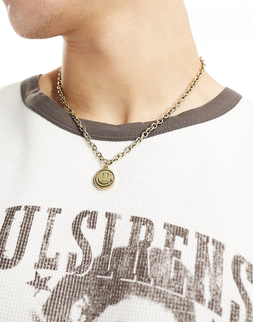 surf smile chain pendant necklace in gold