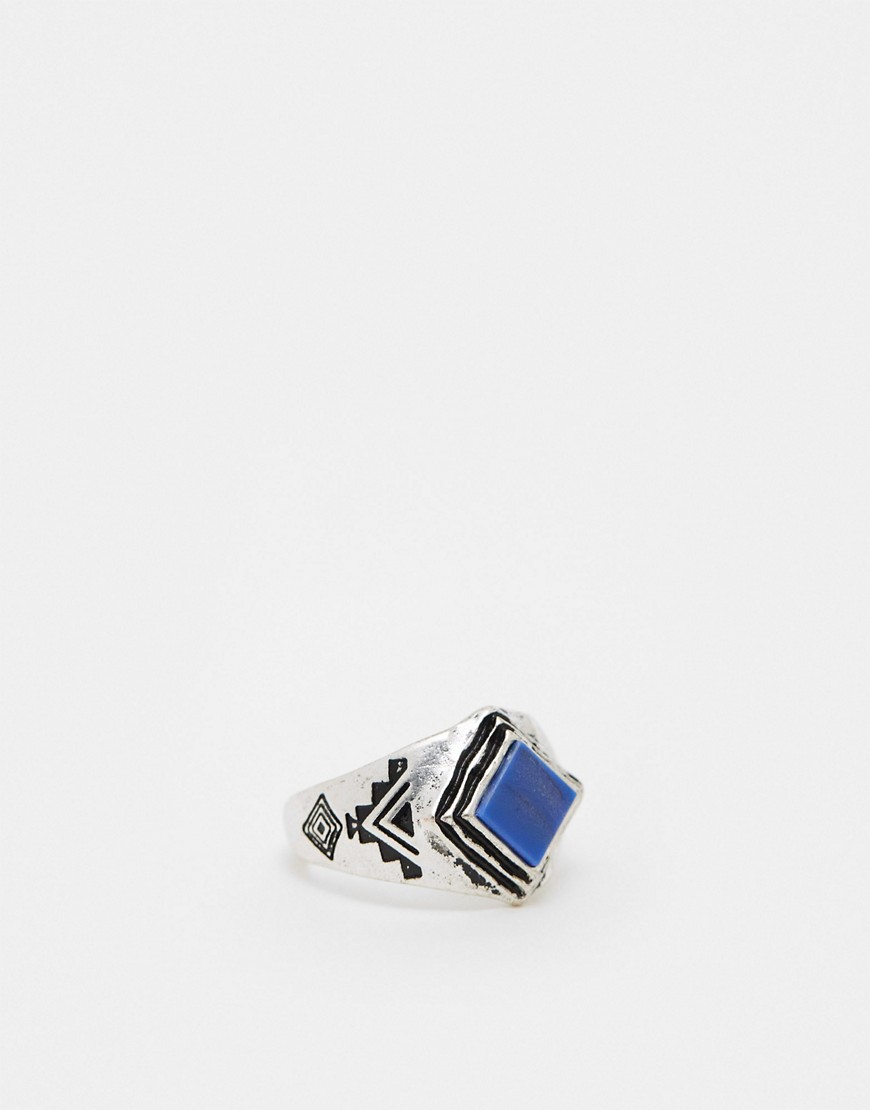 tikal blue stone signet ring in silver