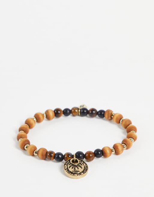 Classics77 - Armband met kralen en muntje in bruin