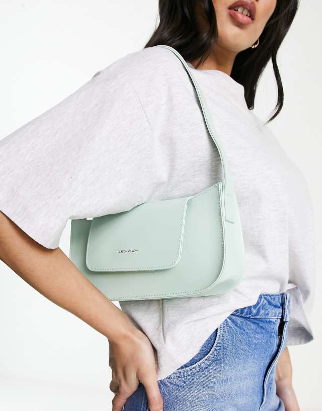 Claudia Canova baguette shoulder bag with flap top detail in mint