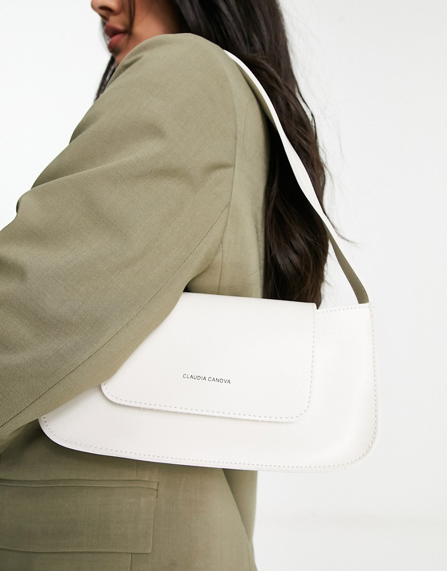 Claudia Canova baguette shoulder bag with flap top detail in white