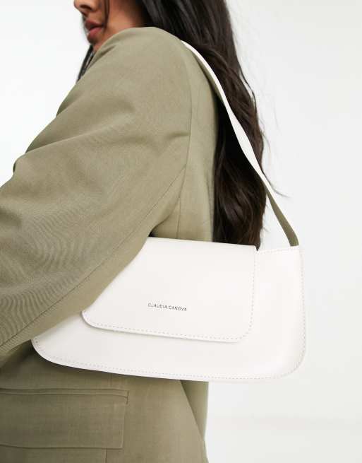 Claudia Canova baguette shoulder bag with flap top detail in white ASOS