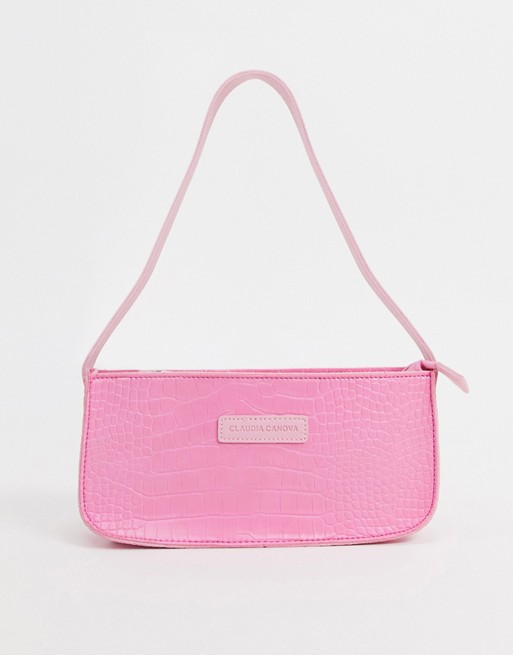 Claudia Canova bagutte shoulder bag in pink croc