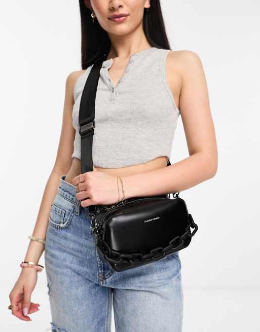 Claudia Canova mini flap top shoulder bag with contrast binding in black