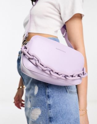 Claudia Canova camera box bag with tonal chain and cross body strap in lilac