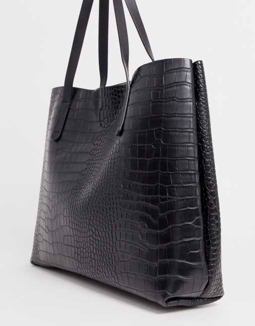 Black croc store shopper bag