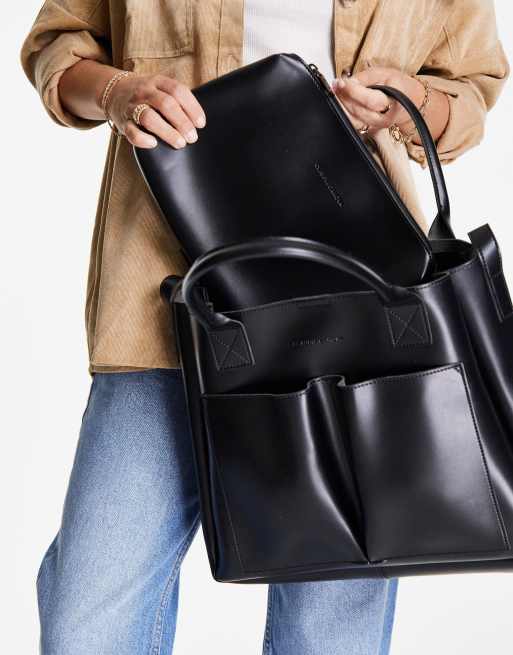Claudia Canova double pocket tote bag in black, 2 of 4