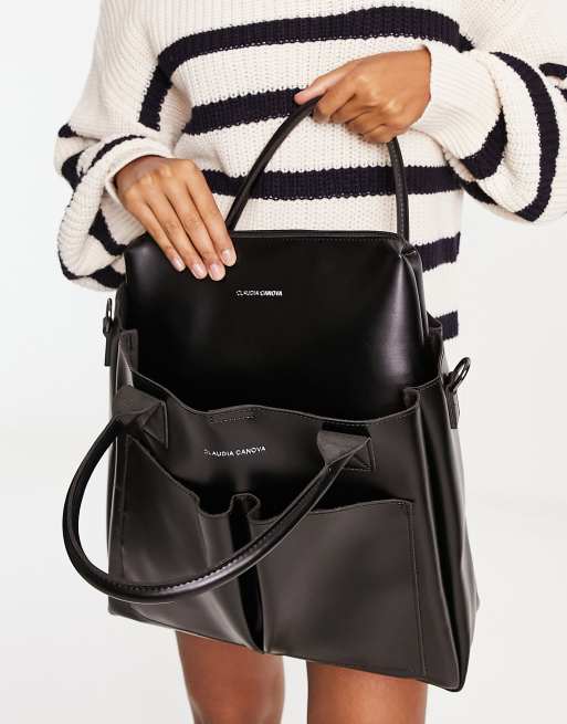 Claudia Canova double pocket tote bag in black, 3 of 4