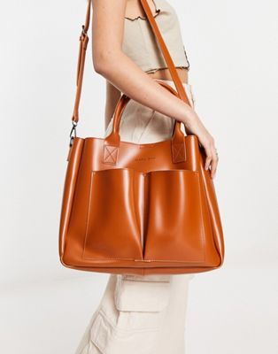 Claudia Canova double pocket tote bag in tan - ASOS Price Checker