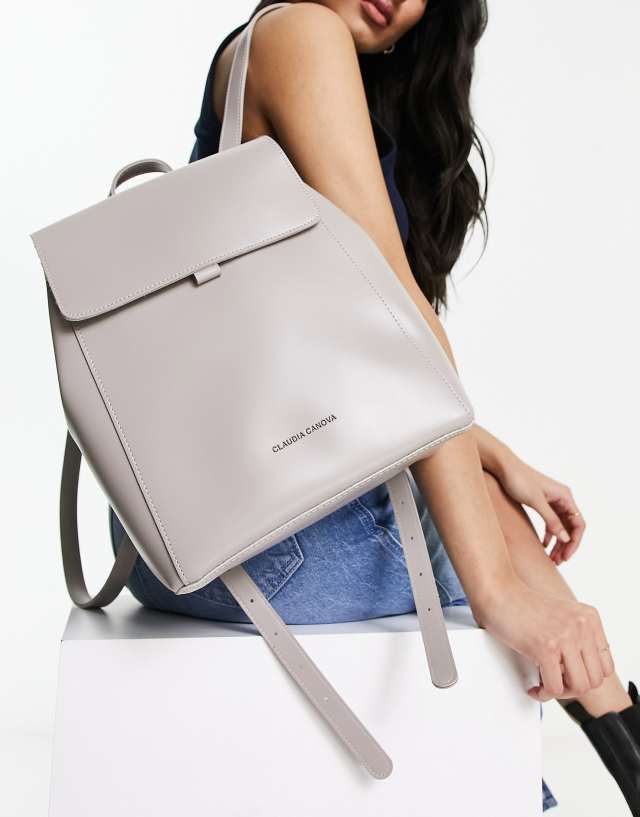 Claudia Canova flap top backpack with tonal chain detail in gray