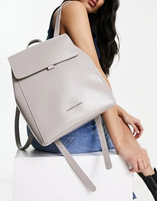 Claudia Canova flap top backpack with tonal chain detail in grey