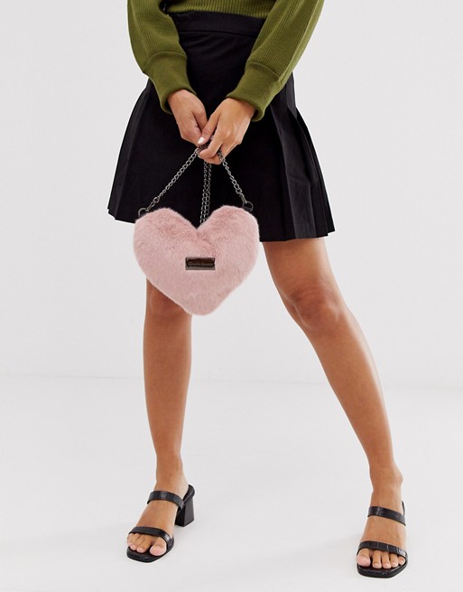 Claudia Canova fur heart bag in pink