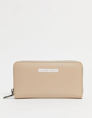 Claudia Canova logo zip purse wallet in taupe | ASOS