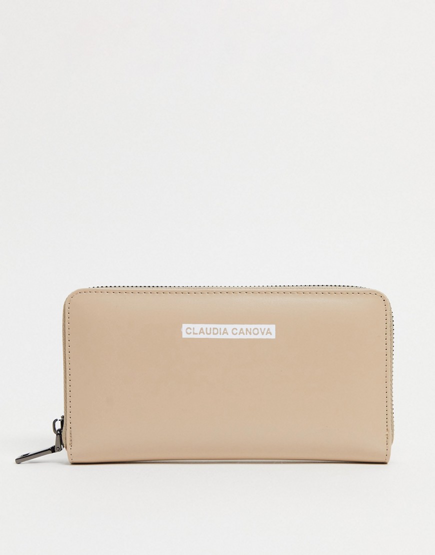 Claudia Canova logo zip purse wallet in taupe-Neutral