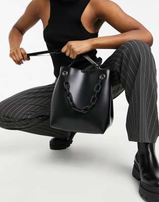 Claudia Canova - Maxi Borsa A Secchiello Nera Con Catena Spessa-Nero