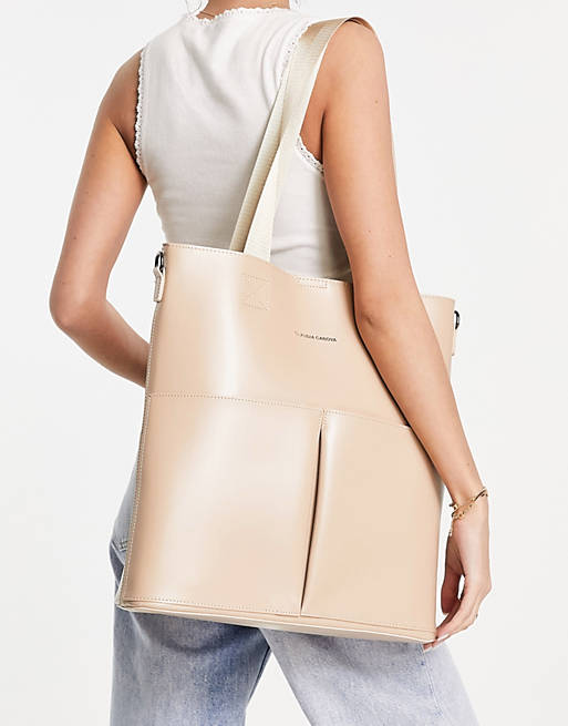 Claudia Canova - Maxi borsa da spalla color sabbia con due tasche