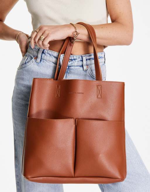 Claudia Canova - Maxi borsa sfoderata con due tasche e pochette rimovibile, color cuoio