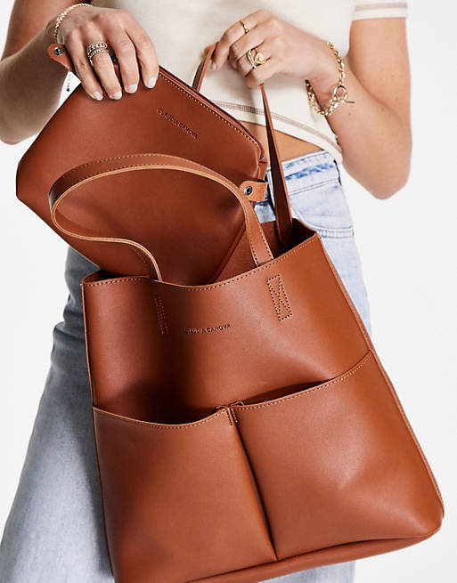 Asos Donna Accessori Borse Clutch Maxi borsa sfoderata con due tasche e pochette rimovibile color cuoio 