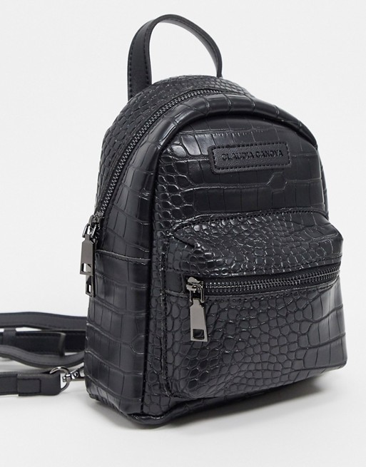 Claudia Canova mini backpack with front pocket in black croc