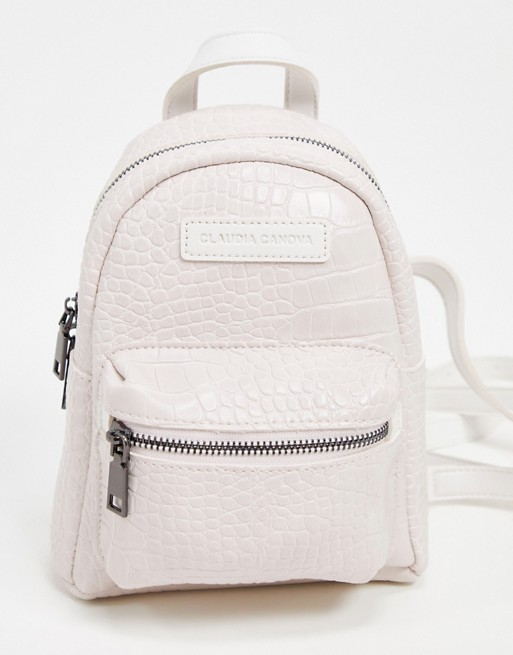 Claudia Canova mini backpack with front pocket in white croc