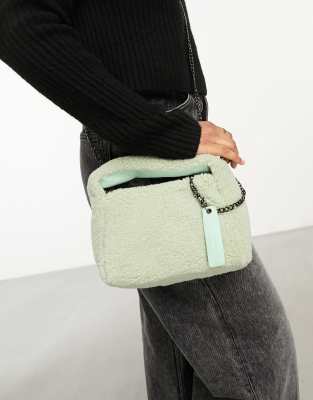 Claudia Canova mini grab bag with cross body strap in mint faux fur - ASOS Price Checker