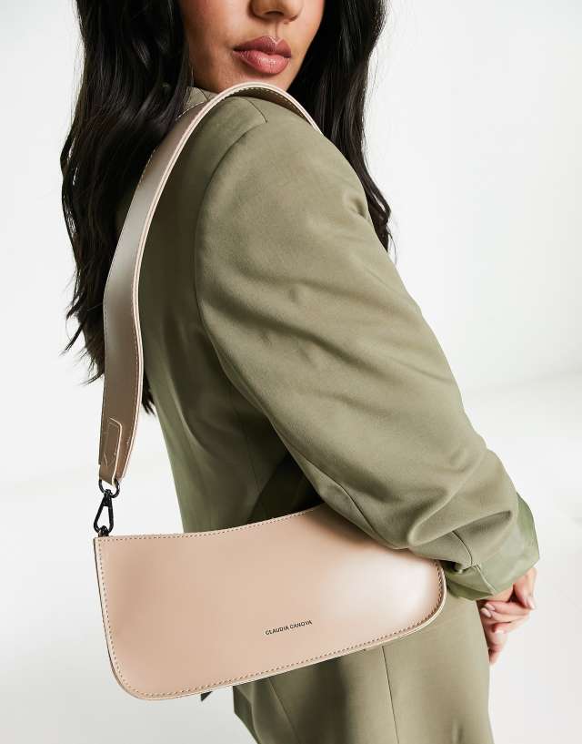 Claudia Canova minimal baguette shoulder bag in sand