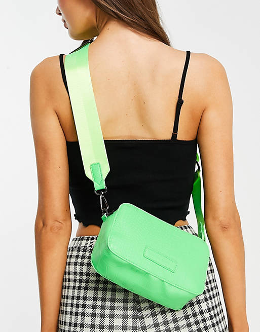Claudia Canova moc croc shoulder strap bag in neon green