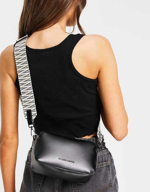 Sling Bag with Printed Strap-Black