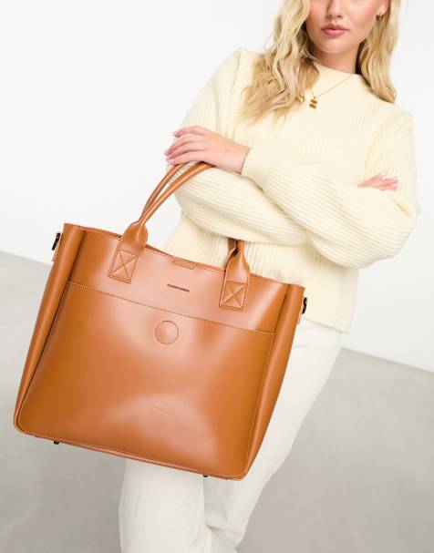 Buy Beige & Tan Embossed Leather Metropolis Tote Bag Online - RK