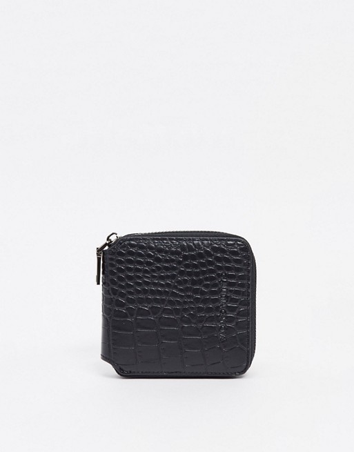 Claudia Canova small zip round purse in black croc