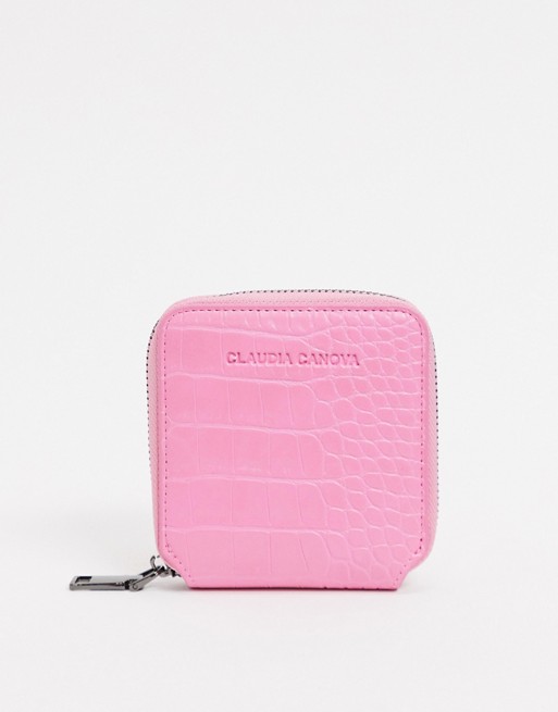 Claudia Canova small zip round purse in pink croc