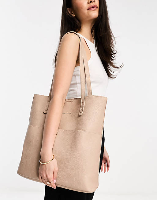 Claudia Canova soft slouchy tote bag with double pocket detail in taupe ...