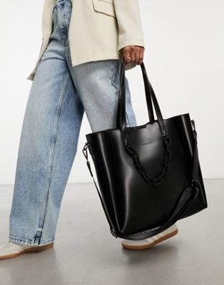 Claudia Canova winged tote bag with pouch and chunky chain in black - ASOS Price Checker