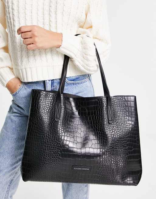 MOCK CROC TOTE BAG - Black